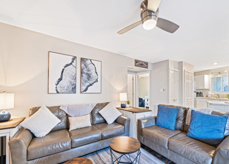 Spacious Living Room with Smart TV, dog crates, gas fireplace