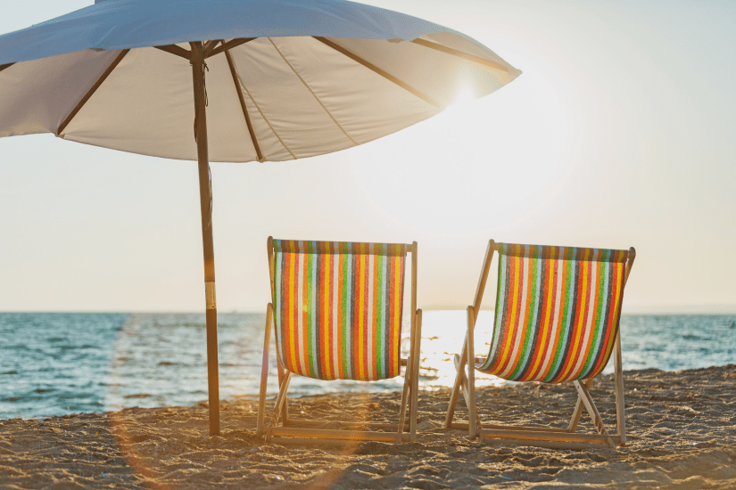 beach chair and umbrella